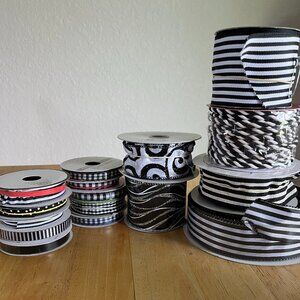 Assorted New & Used Black and White Ribbon Lot - 16 Pieces Included